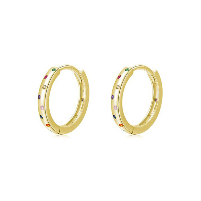 14mm GOLD Small Huggie Hoop Earrings (Multi Colour) - 925 Sterling Silver