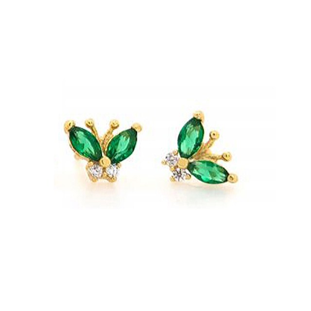 "TINY GREEN BUTTERFLY" - Gold Push Back Studs (Sterling Silver)