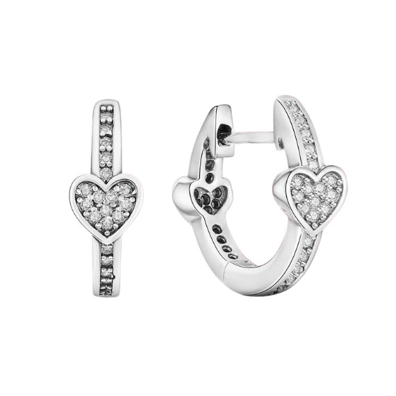 Oxidised Heart Huggies - Silver Subtle Sparkle Crystal Earrings