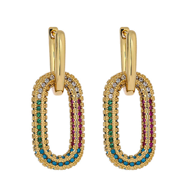 Geo Gem Earrings, Colourful Crystal Geometric Gold Hoops