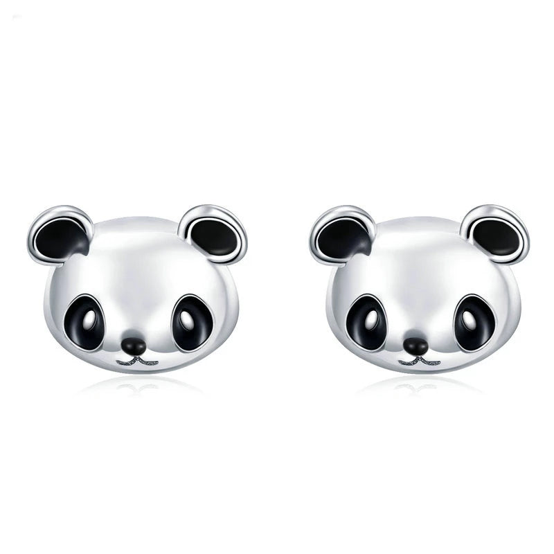 Sterling Silver Panda Stud Earrings