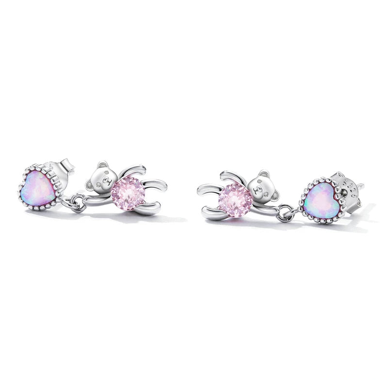 Girl's Pink Bear Drop Earrings