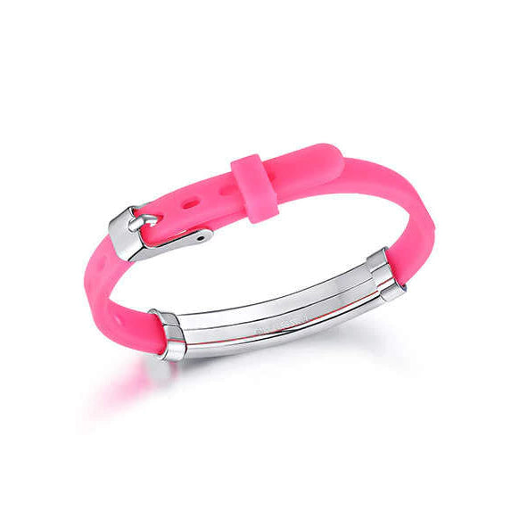 FLURO Pink Silicone Medical ID Bracelet - Girls, Kids, Children's Engraving Bracelet