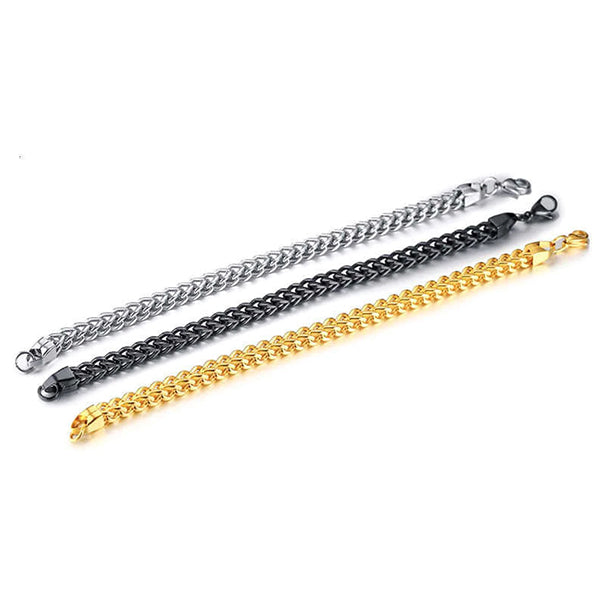 "The Square Braid" Bracelet (BLACK) - Men's Stainless Steel 22cm Wheat Spiga Bracelet