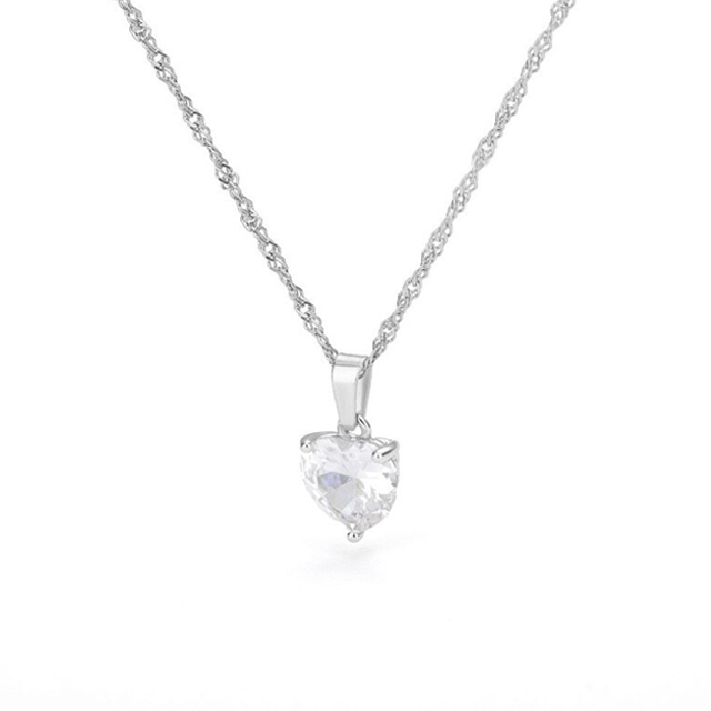 silver heart necklace for women - love heart shiny sparkling love heart pendant