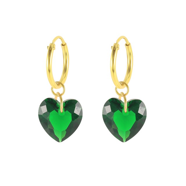 Gold Plated Green Heart Huggies - Sterling Silver (removable charms)