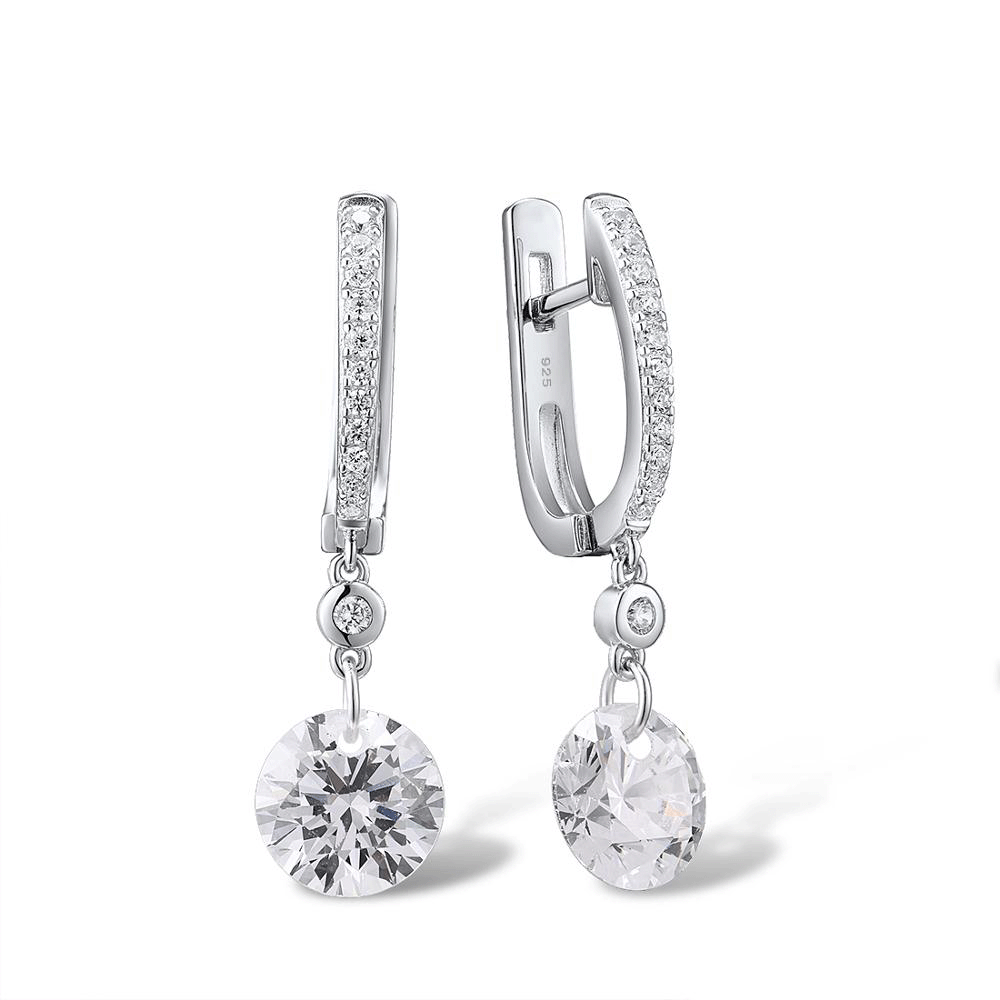 Silver Pave Dangle Earrings - Crystal Drop Charms (cubic zirconia)