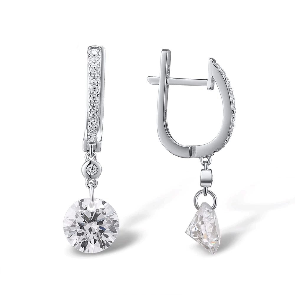 Featuring a Pave Cubic Zirconia Huggie design, these sparkle earrings wrap comfortably around the lobe. Made from clear / white Cubic Zirconia Crystals on genuine sterling silver, these silver drop dangle hoops are the perfect elegant twist to spice up any look!