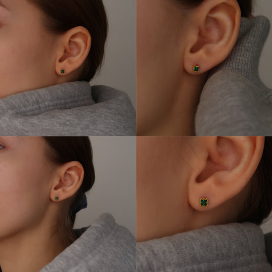 SINGLE GREEN SCREW BACK (single earring) - Gold Plated Sterling Silver Studs