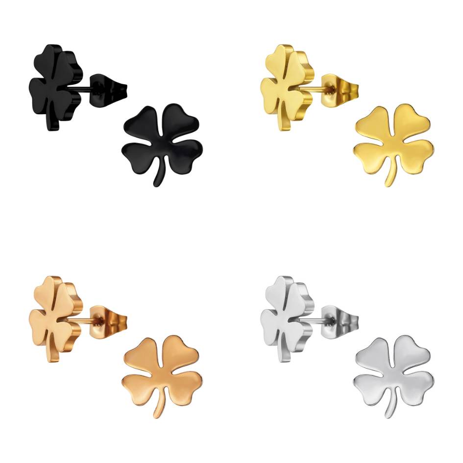 Four Leaf Clover Earrings | black, gold, silver, rose gold - Stainless Steel