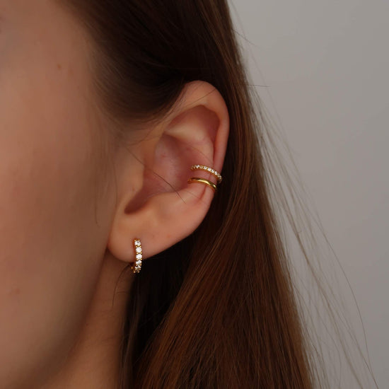 GOLD White Crystal Huggie (SINGLE EARRING)  - Made from Sterling Silver