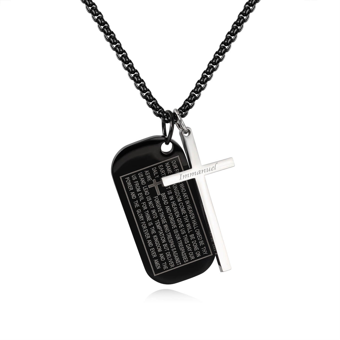 Black Christian Necklace, Immanuel Cross and Bible Verse