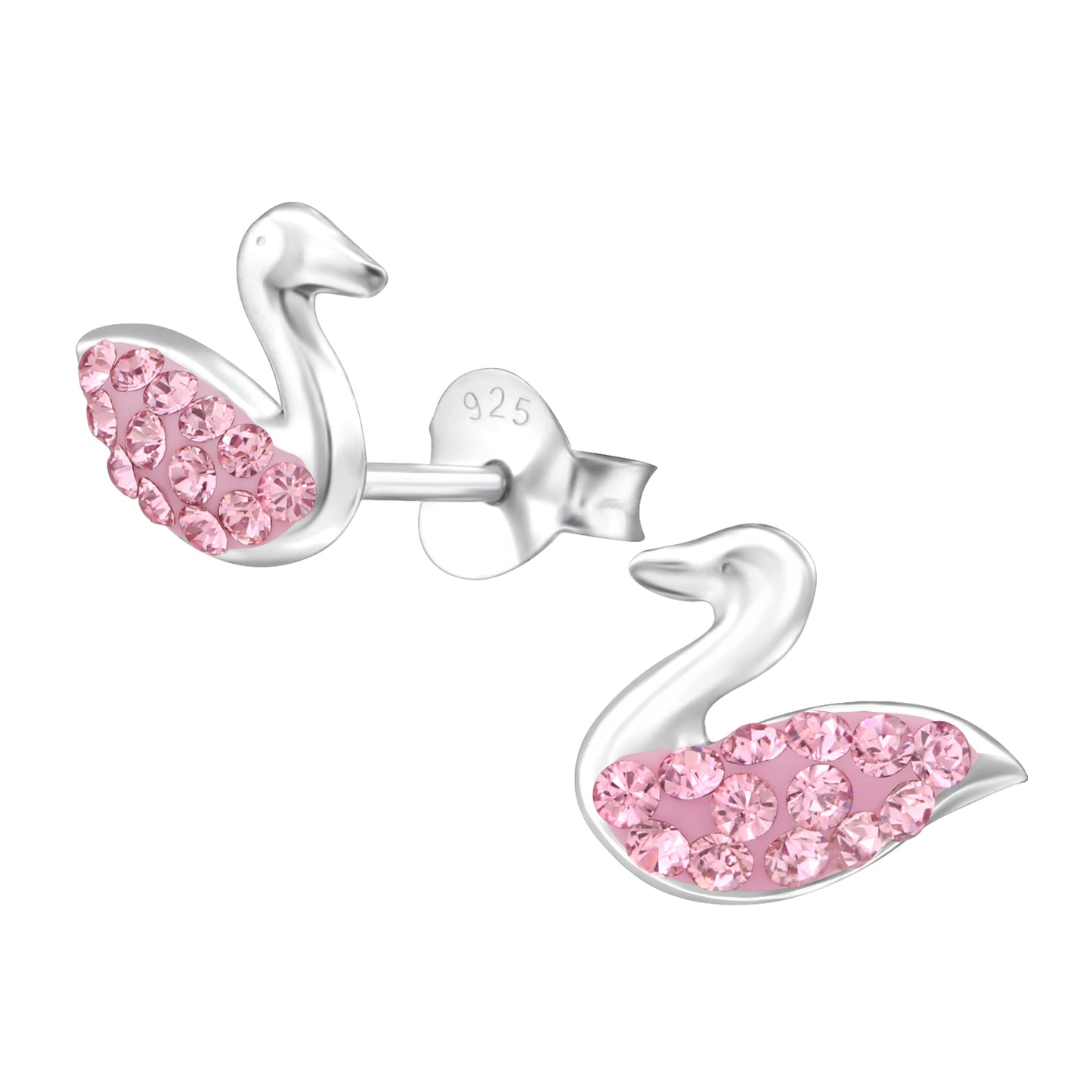 Kids Swan Earrings, Sparkly Diamanté Crystal Sterling Silver