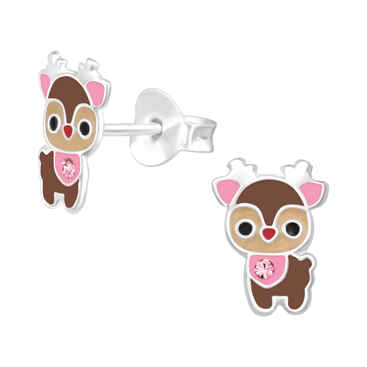Deer Earrings, Sterling Silver Reindeer Studs for Children