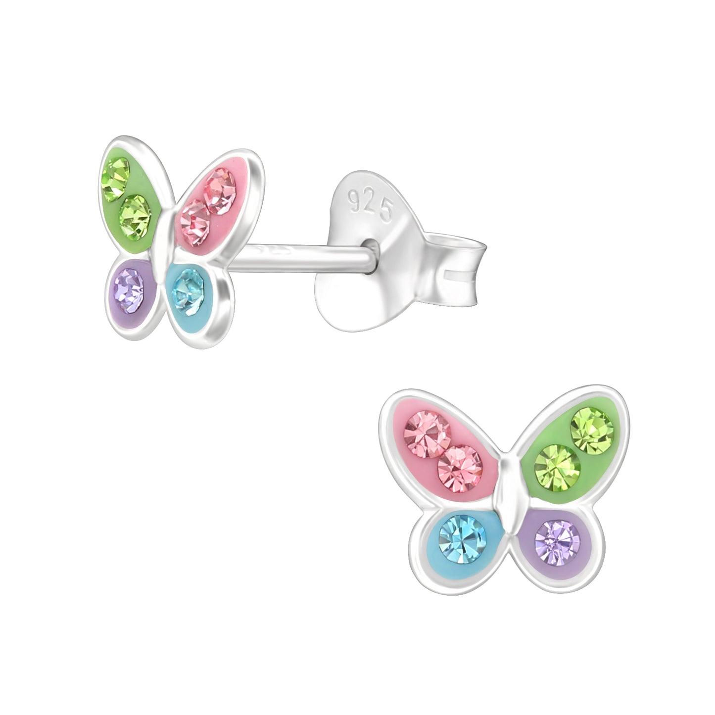 Kids Butterfly Earrings, Sterling Sterling, Colourful Crystals
