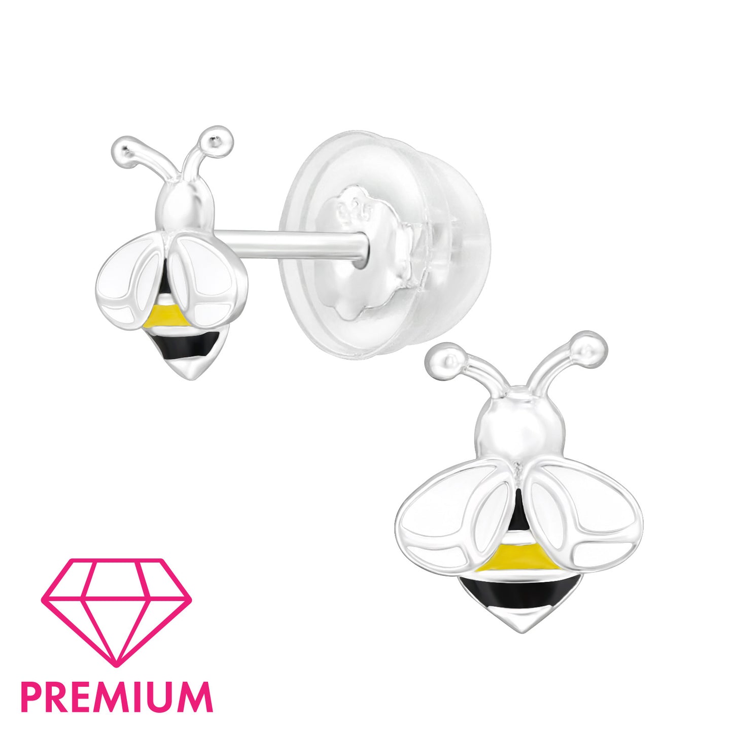 Silver Honey Bumble Bee Studs - Premium Sterling Silver