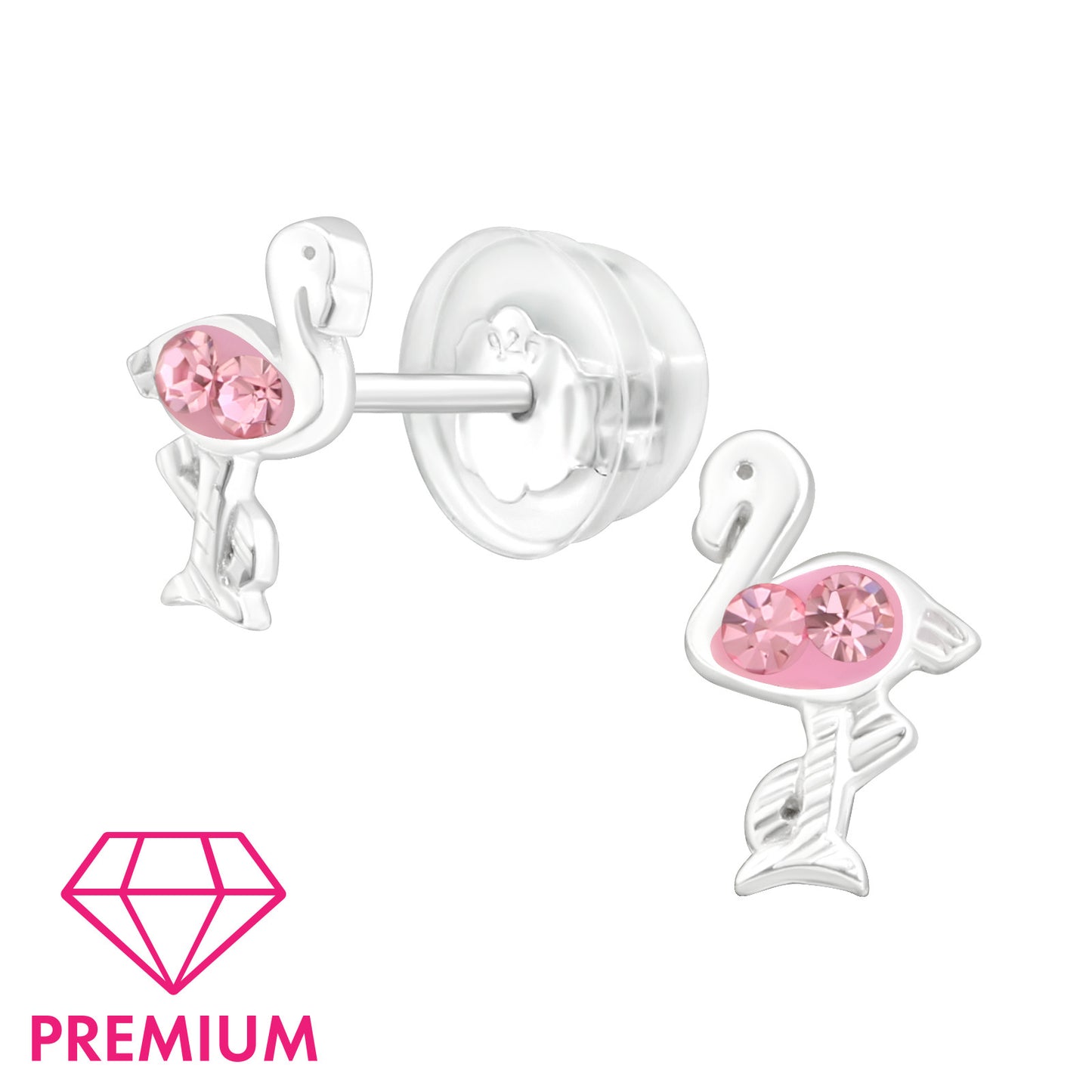 Flamingo Earrings, Silver Bird Studs - Sterling Silver Animal Earrings