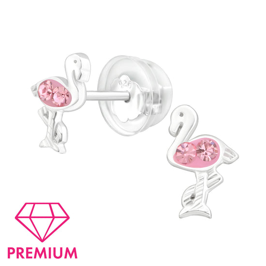 Flamingo Earrings, Silver Bird Studs - Sterling Silver Animal Earrings