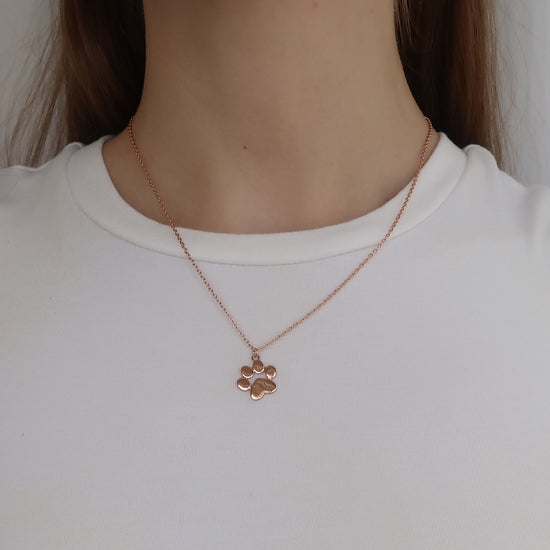 ROSE GOLD PAW PRINT PENDANT - Children's Sterling Silver Dog Necklace