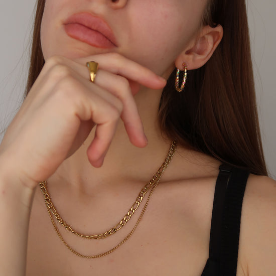 Gold Layered Figaro & Curb Chain - Gold Necklace