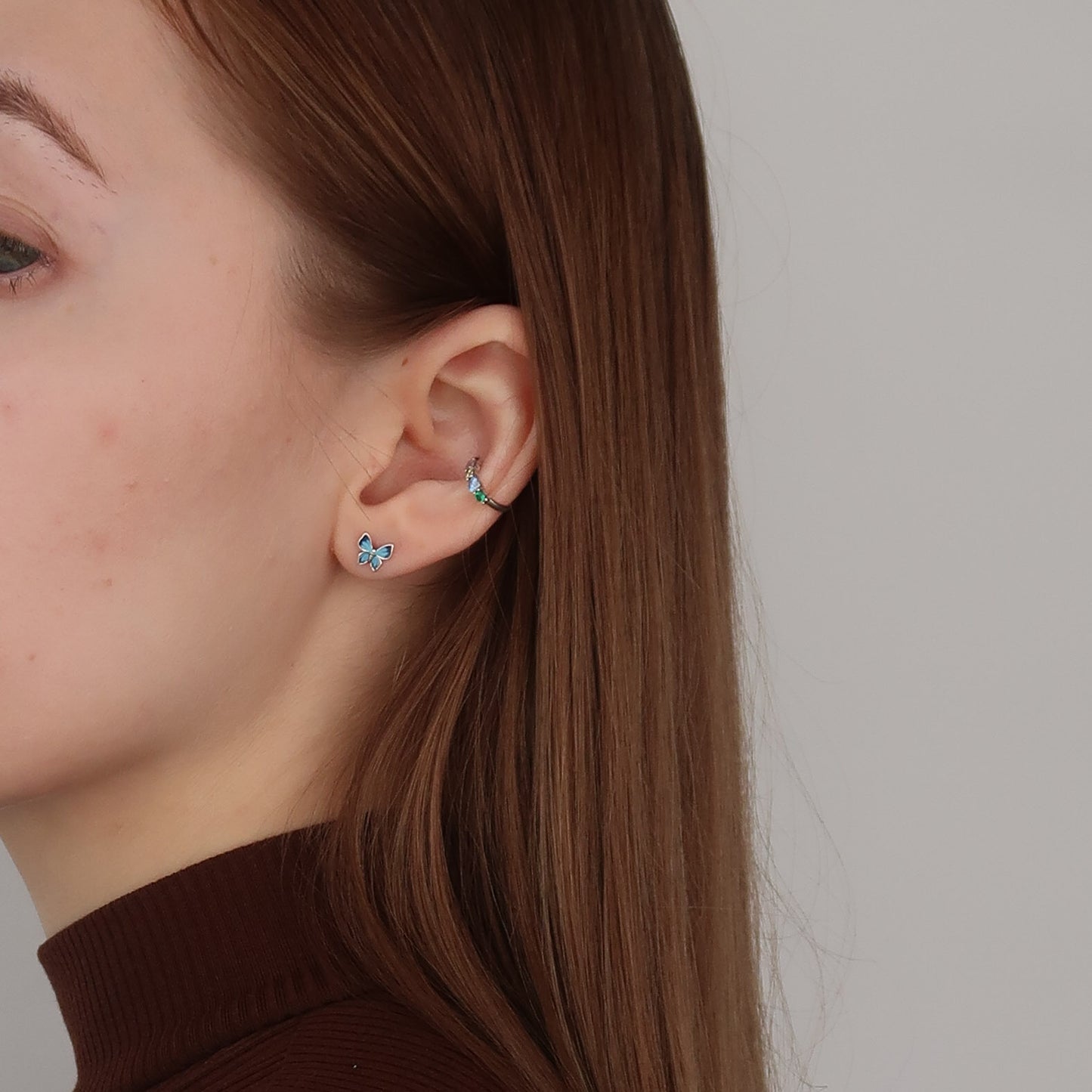 BLUE BUTTERFLY STUDS - Sterling Silver Earrings (screw backs)