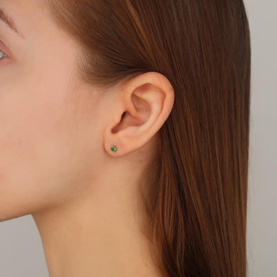 SINGLE GREEN STUD (5mm screw back) - Sterling Silver Gold Earring