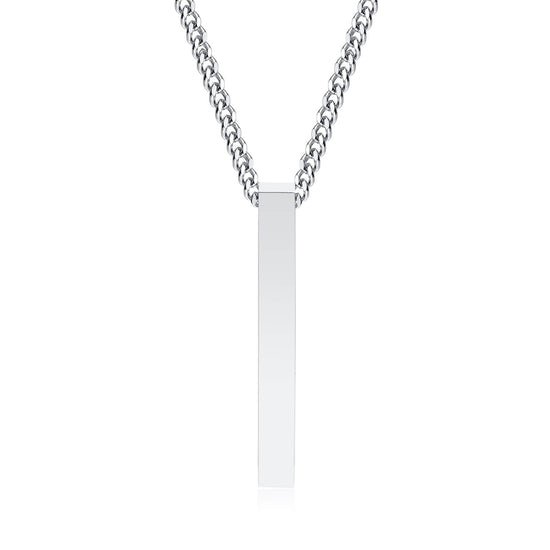 Men's Pendant Necklace, Silver Bar Stainless Steel 60cm