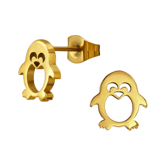 Gold Animal Earrings, Stainless Steel - Dog, Penguin, Cat, Shark