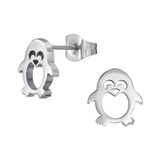 Silver Animal Earrings, Stainless Steel - Dog, Penguin, Cat, Shark
