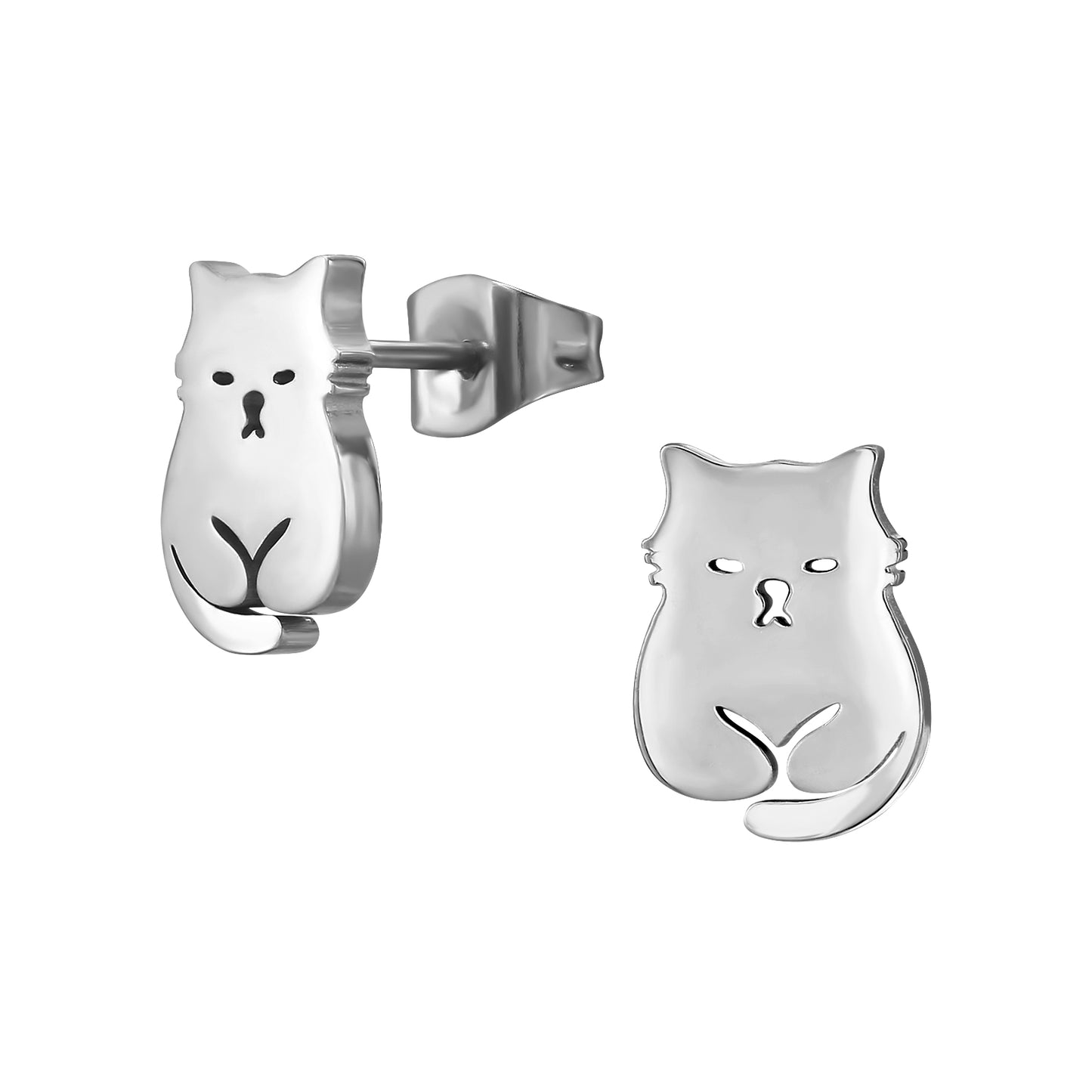 Silver Animal Earrings, Stainless Steel - Dog, Penguin, Cat, Shark