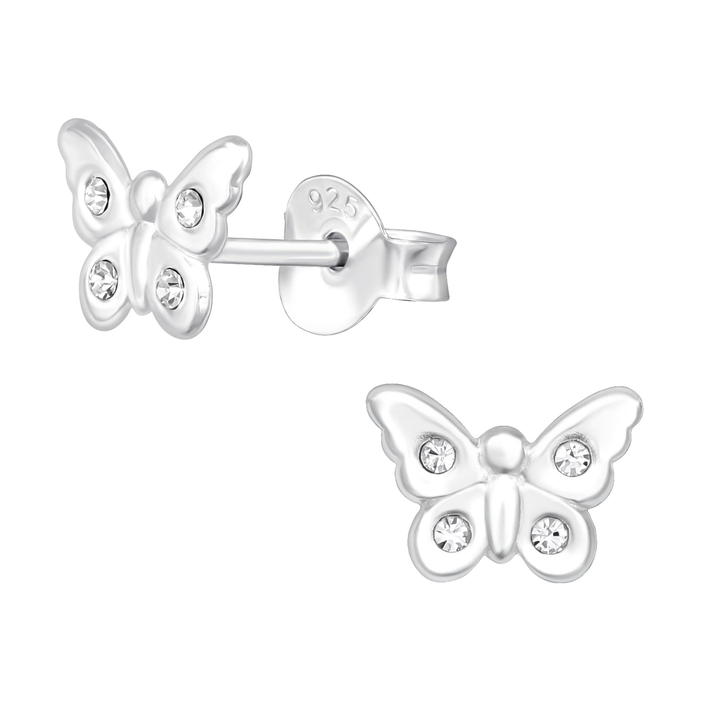Silver Plated Butterfly Earrings, Kids 925 Sterling Silver Studs