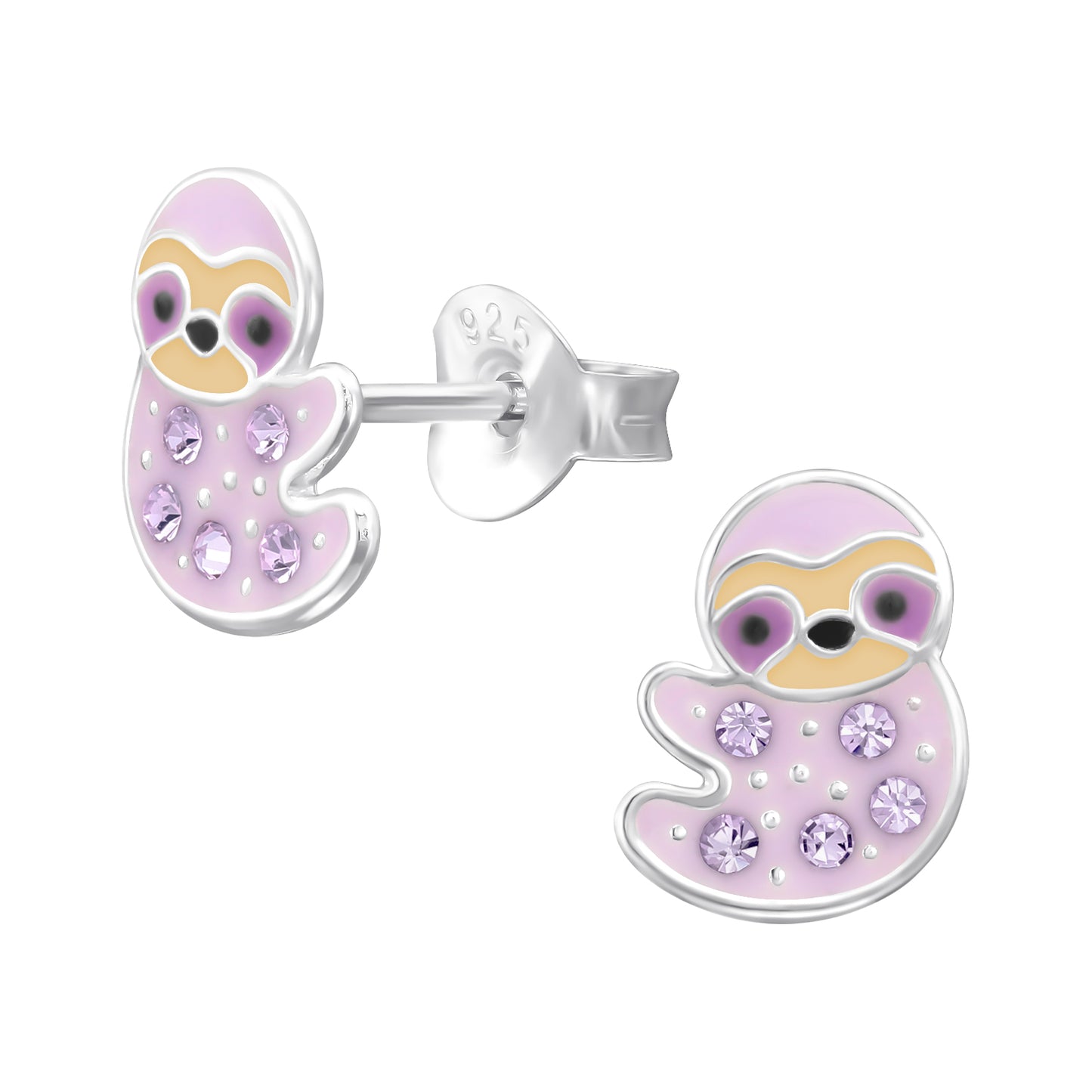Sloth Earrings, Sterling Silver Ear Studs for Children