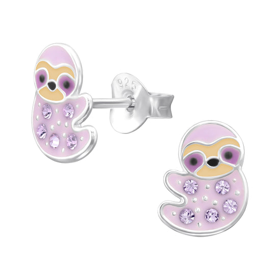 Sloth Earrings, Sterling Silver Ear Studs for Children