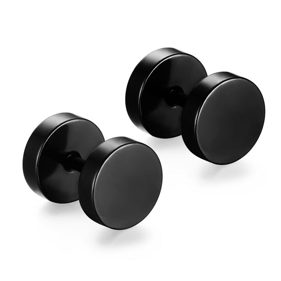 Mens Screw Back Plug Earrings, in blue silver gold black