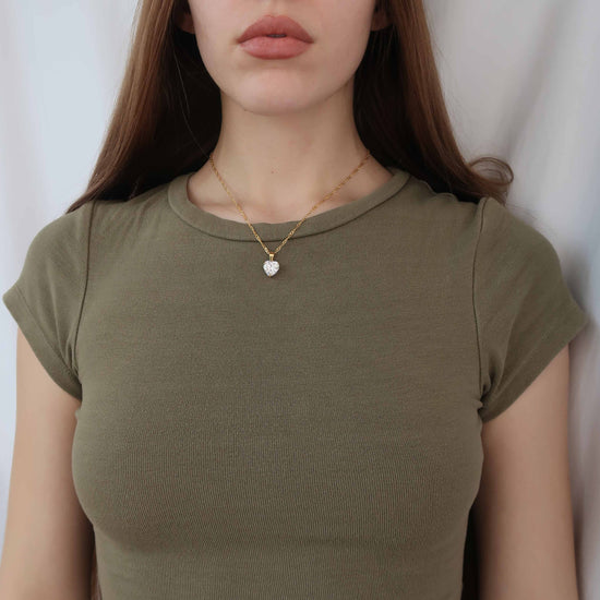Sparkle Heart Gem - Gold Singapore Chain Heart Necklace