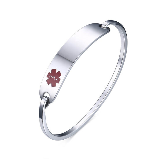 SILVER Medical ID Bangle - BLANK Stainless Steel Medical Alert Bracelet