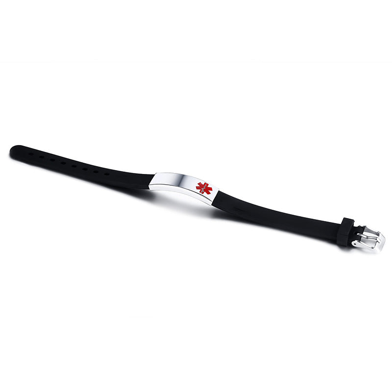 BLACK SILICONE MEDICAL ID BRACELET - Stainless Steel Medical Alert Bracelet