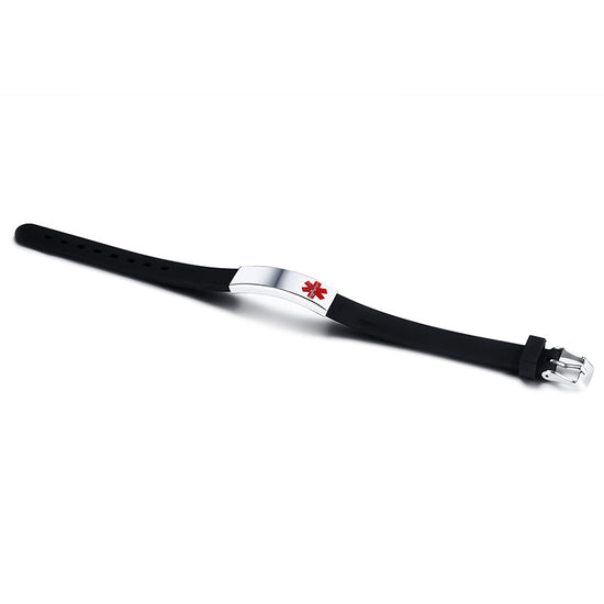 BLACK SILICONE MEDICAL ID BRACELET - Stainless Steel Medical Alert Bracelet