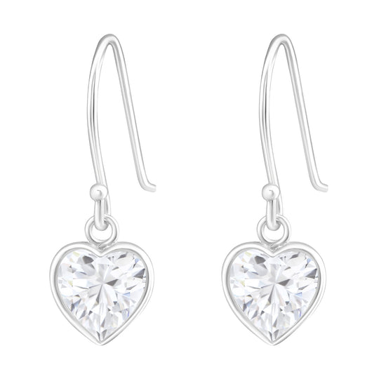 Heart Drop Earrings - Cubic Zirconia Crystals