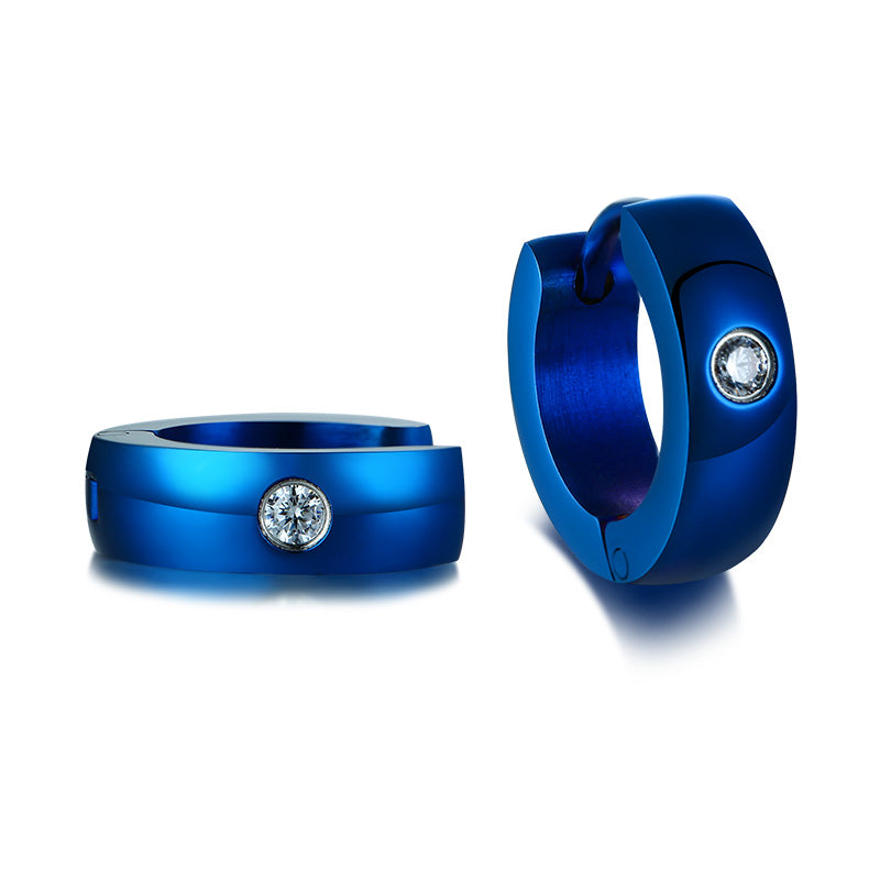 Mens Blue Stainless Steel Huggie Cubic Zirconia Gem Oz