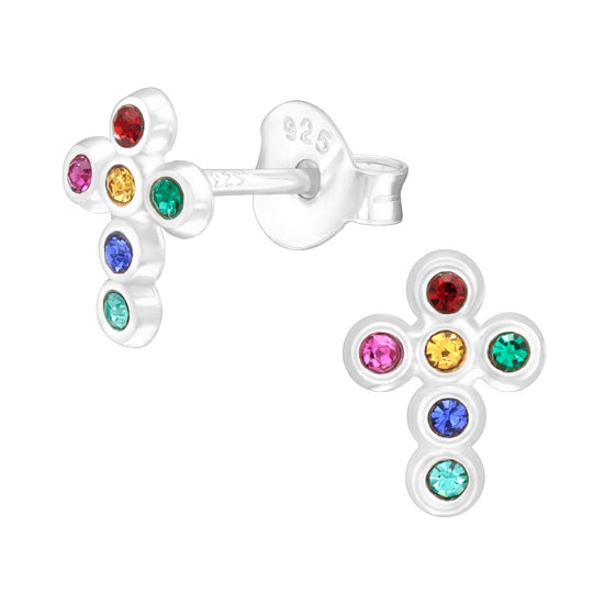SMALL CROSS STUDS - Multicoloured 925 Sterling Silver