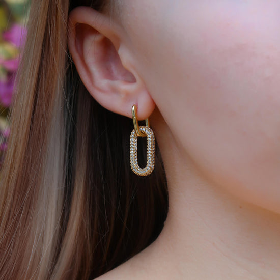 "GEM GEO EARRINGS" - White Sparkle Crystal Geometric Hoops (Gold)