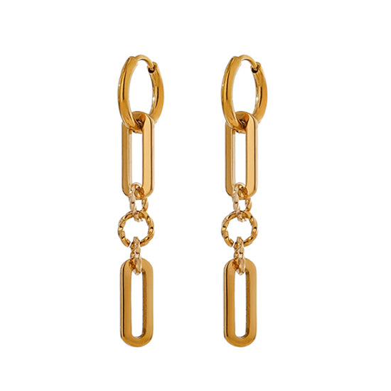 Chain Link Hoops - GOLD Geometric Hang Drop Earrings (Waterproof)