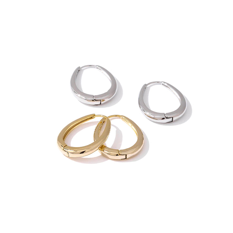 gold oval geometric smooth hoop earrings gold plated teardrop scoop hoops