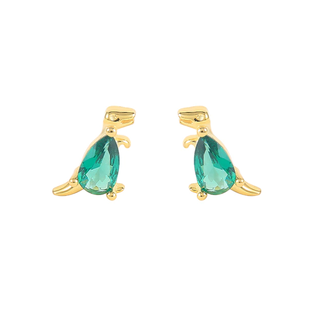 GOLD GREEN DINOSAUR - Crystal Studs (Sterling Silver Earrings)