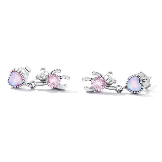Girl's Pink Bear Drop Earrings 
