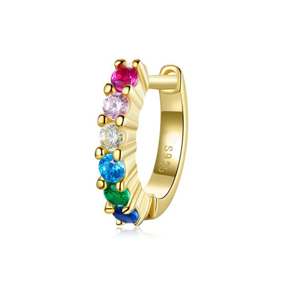 GOLD Multi Coloured Crystal Huggie (SINGLE EARRING)  - Made from Sterling Silver