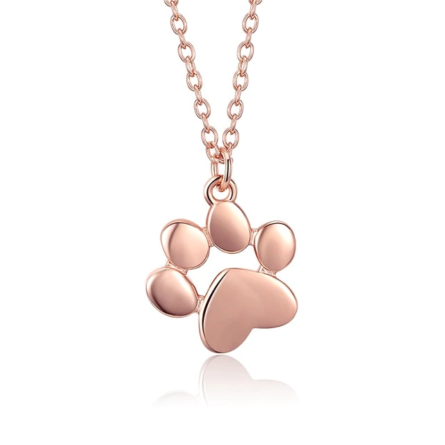 ROSE GOLD PAW PRINT PENDANT Children s Sterling Silver Dog Necklace