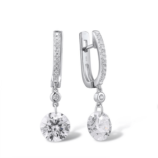 Silver Pave Dangle Earrings - Crystal Drop Charms (cubic zirconia)