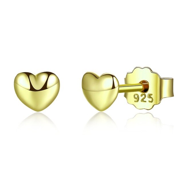 YELLOW GOLD Tiny Sterling Silver Love Heart Studs